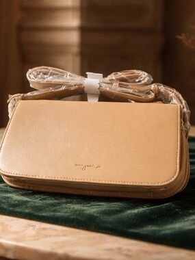 Tan Crossbody Bag with Minimal Script Logo